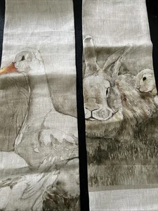 $49.95 Williams Sonoma Volaille 100% Linen tea towels bunny/goose Farmhouse 2pcs - Picture 1 of 6
