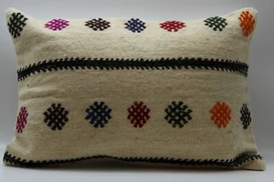 Handmade Turkish Wool Vintage Kilim Pillow Cover 16'' X 24''(40X60 cm) - Picture 1 of 4