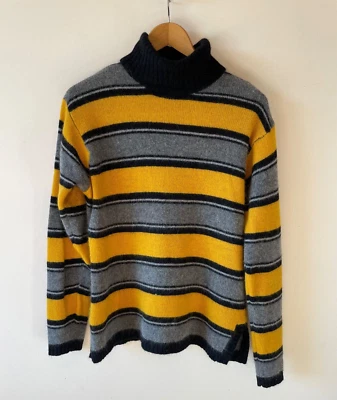 Mujer Lana de Cordero Angora Pierre Amarillo, Gris, Negro Rayas Cuello Alto M Foto 1 de 4