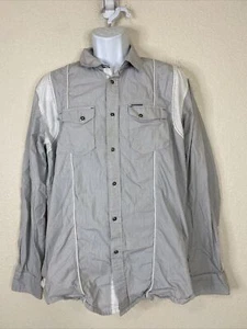 Marc Ecko Men Size L Blk/White Pinstripe Button Up Shirt Long Sleeve Pockets - Picture 1 of 4