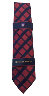 Henry Jacobson Mens Silk Tie Woven Red and Blue BRAND NEW Mens Gift Necktie 4" W - Image 1 of 4