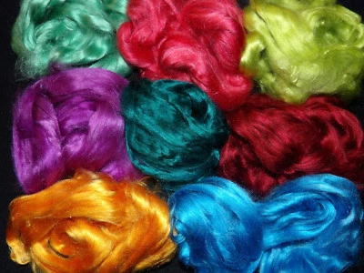 Mulberry Silk Tops 20g Mixed Colour Pack of 4 Slivers Felt Spin Textile Fibre - Image 1 of 4