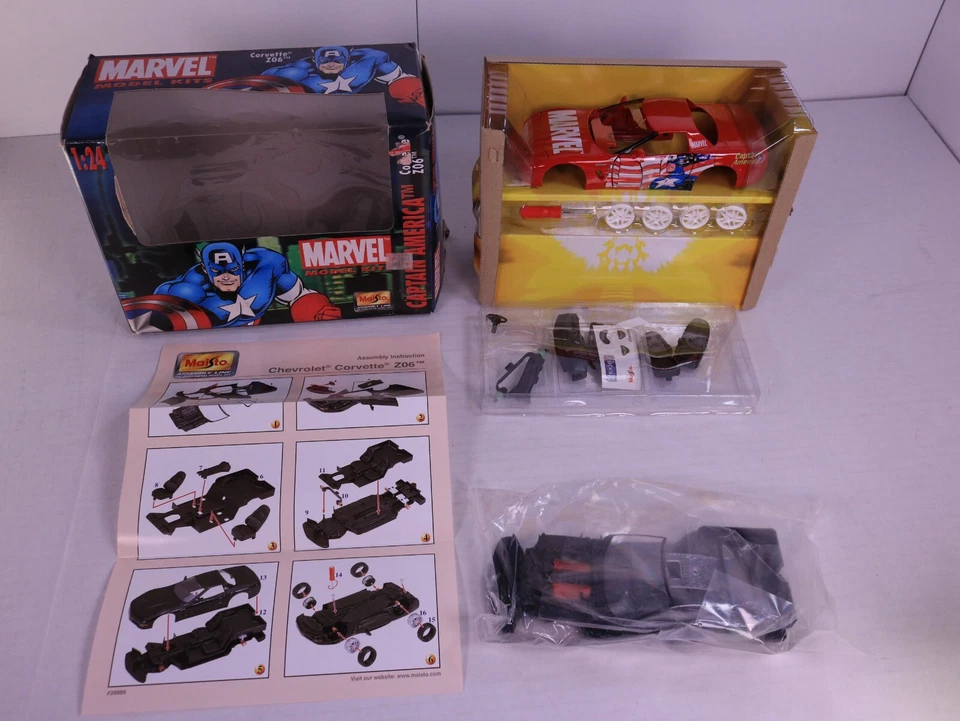 Наборы моделей Marvel Captain America Corvette Z06 масштаб 1:24 Maisto, открытая коробка см. P - Изображение 1 из 4