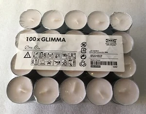 IKEA GLIMMA 100 Tea Light Candles Unscented White 1.5" 38mm Wax - Burns 4 hours - Picture 1 of 7