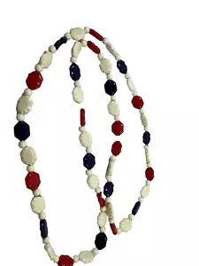 Halskette rot weiß blau patriotische Perlenformen Kostüm Schmuck Harz Vintage - Bild 1 von 3