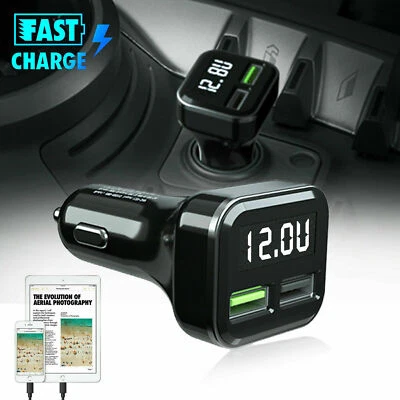 12-24V 5.5A Car Cigarette Lighter Socket QC3.0 Charger USB Adapter LED Voltmeter - Image 1 of 4