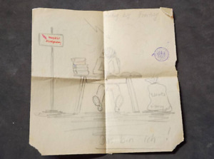 Seconde Guerre mondiale soldat allemand du Troisième Reich Feldpost soldats croquis d'art original lettre