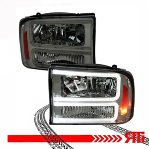 Smoke Headlights 99-04 Ford F250 F350 Super Duty Excursion Upgrade Dual C DRL - Picture 1 of 3