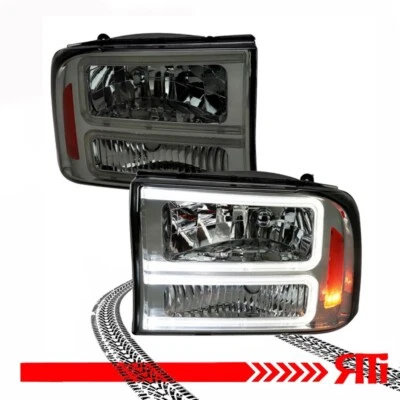 Smoke Headlights 99-04 Ford F250 F350 Super Duty Excursion Upgrade Dual C DRL - Image 1 of 3