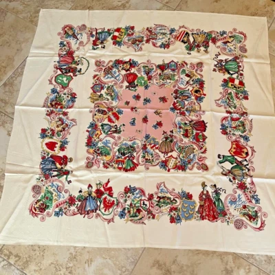 Vintage Historical Austria Printed linen Tablecloth Square 51" x 51" - Image 1 of 4
