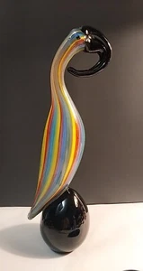 13" MURANO Style Art Glass Pelican Figurine Colorful Striped Hand Blown N. Mint - Picture 1 of 18