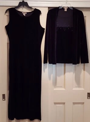 NOTATIONS Vestido Negro Terciopelo Sin Mangas con Top Manga Larga a Juego, Talla Grande Foto 1 de 4