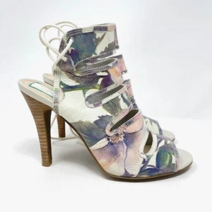 Seychelles Leather Gladiator Stiletto Open Toe Heel Pastel Ivory Floral Lily 7.5 - Picture 1 of 9
