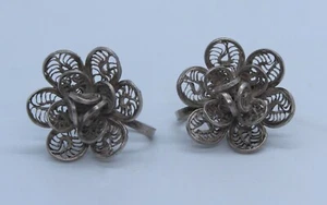 Pendientes Retro Vintage Plata de Ley 925 México Filamento Flor Tornillo Trasero - Imagen 1 de 7