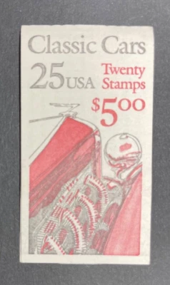 mystamps  US Booklet BK164, complete, 1988, 20 ea  25 cent stamps, Classic Cars - Image 1 of 2