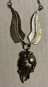 IHMSS Sterlingsilber Atemberaubender großer Blattfeder Anhänger mit Kette - Bild 1 von 7