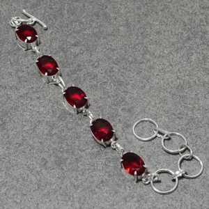 Faceted Mozambique Garnet Oval Shape Gemstone Handmade Gift Jewelry Bracelet 7" - Picture 1 of 9