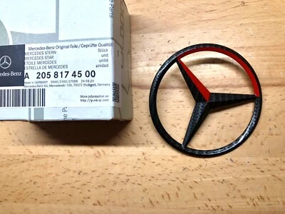 Mercedes C-Class Sedan W205 Red & Carbon Fiber Trunk Emblem OEM Star #2058174500 - Image 1 of 4