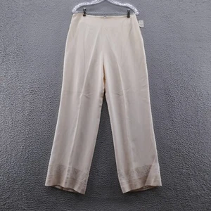 Zelda Womens Silk Lined Straight Leg Dress Pants 12 Ivory Embroidered Hem NEW - Picture 1 of 15