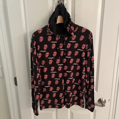 MeUndies The Rolling Stones Mujer Grande L Sudadera con Capucha Negra AOP Labios Logo Foto 1 de 4