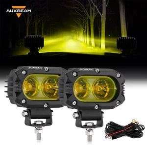 AUXBEAM 2x 4" LED Pod Work Light Flood Amber Off-road Driving Lamp Truck SUV UTV - Picture 1 of 12