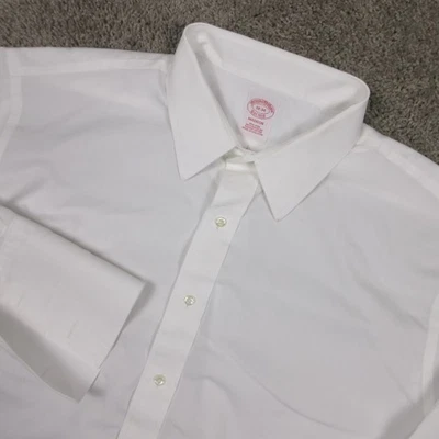 Camisa Brooks Brothers Hombres 2XL 18 34 Blanca Sólida Madison Sin Hierro Vestido Abotonado Foto 1 de 4