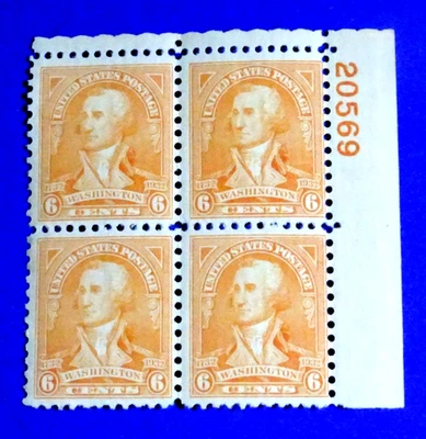 US 711 G. WASHINGTON (6c) STAMPS PLATE # BLOCK OF 4 "MLH/OG" FAIR PRICE!! - Image 1 of 2