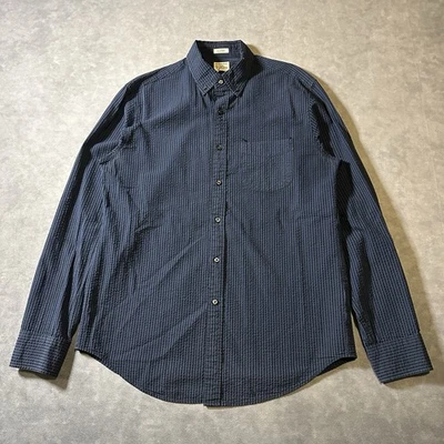 Camisa J Crew Para Hombre Mediana Seersucker Rayas Clásica Azul Marino Manga Larga Con Botones Foto 1 de 4