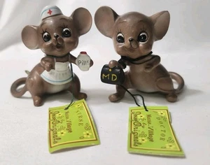 Josef Originals Doctor And Nurse Mouse Village Figurines Anthropomorphic Vtg  - Picture 1 of 13