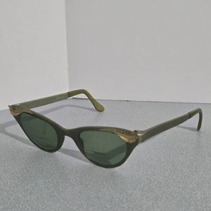 TURA 1950s 1960s Vintage CAT EYE Eye Glasses Green Aluminum Leaf Accent - Picture 1 of 8