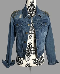 Julie Studded Denim Short Jacket Size Medium Casual - Picture 1 of 8