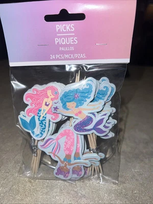24 Sirena Fiesta Cupcake Topper Comida Pick Cumpleaños Piscina 2 Tarjetas Laterales Amscan Foto 1 de 4