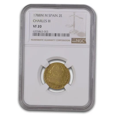 1788-M Espanha ouro 2 escudos Charles III MUITO BOM ESTADO-20 NGC - Imagem 1 de 3