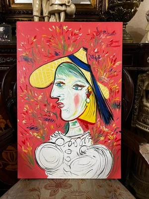 PABLO PICASSO - Increíble pintura al óleo - Lienzo hecho a mano - firmado - Con etiquetas Foto 1 de 4