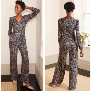 Boden Alexandra Ponte Knit Floral Wide Leg Long Sleeve Tie Waist Jumpsuit US 10T - Picture 1 of 9