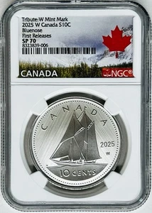 2025 W S10C CANADA 1OZ SILVER NGC SP70 BLUENOSE KING CHARLES III TOP POP-17 FR - Picture 1 of 6