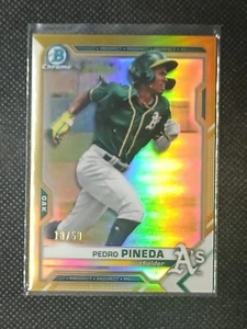 Pedro Pineda 2021 Bowman Draft cromo refractor dorado #/50 Oakland Athletics - Imagen 1 de 2