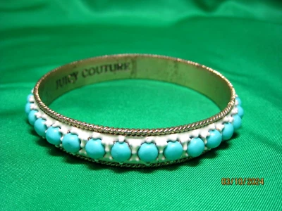 VTG Juicy Couture White Enamel Turquoise Ball Studded Bangle Bracelet 7.75" - Image 1 of 4