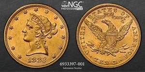 1882 $10 Gold Liberty Eagle NGC MS 60 - Picture 1 of 5