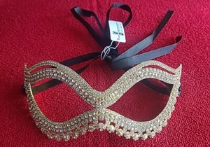 Goldtone Masquerade Mask Women, Crystal Rhinestone, Venetian Party, Evening Prom - Picture 1 of 3