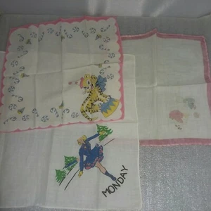 3 Vintage Childrens Handkerchief Monday Skater Circus Tiger 2 Kids w Ball Hanky - Picture 1 of 7
