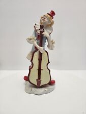 Vintage Fine LEGO Bisque Porcelain Figurine Clown Playing Cello Lace Trim 10"