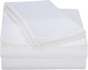 Queen Bed Sheet Set, Crisp and Smooth Egyptian Cotton Percale Solid Sheets and P - Picture 1 of 2