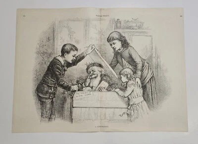 Thomas Nast ORIGINAL Double Page Harpers Weekly "A Christmas Box" Engraving 1885 - Image 1 of 4