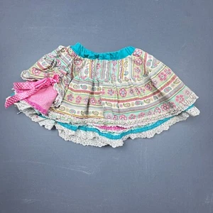 Girls Boho Ruffle Skirt 3T 4T Multicolor Layered Lace Trim Bow Festival Twirl - Picture 1 of 7