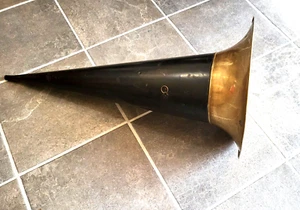 Antique Large Edison Cylinder Phonograph Horn Black Metal & Brass 30" Long - Picture 1 of 14