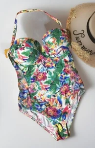 Resort Tropical One Piece Halter Swimsuit Womens Swimwear - Picture 1 of 4