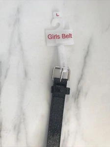 New Kid's Girls Belt Black With Glitter , Hearts And Stars Large - Picture 1 of 4