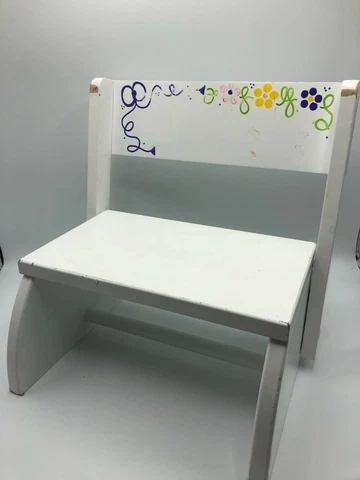 KidKraft Childs Wooden Chair Step Stool Combo Sit and Stand white Folds Cover