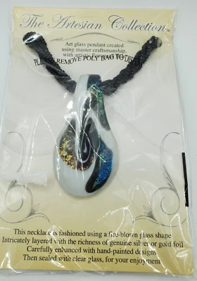 Nuevo Arte Fuego Vidrio Soplado Colgante Cuentas Collar Joyería Azul Blanco Oro Foto 1 de 3